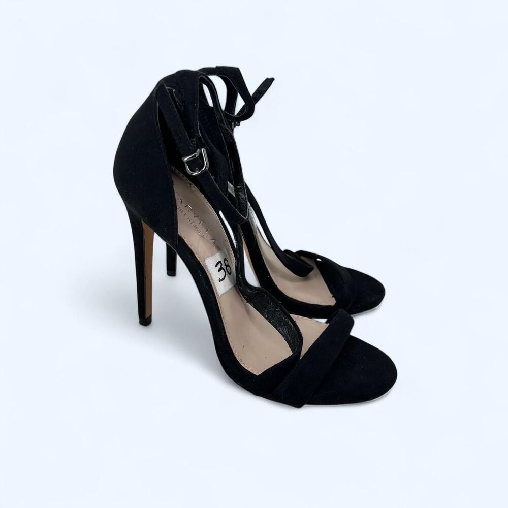 Black Suede Strappy Ankle Strap Stiletto Heels Occasion Sandal Pumps 2004